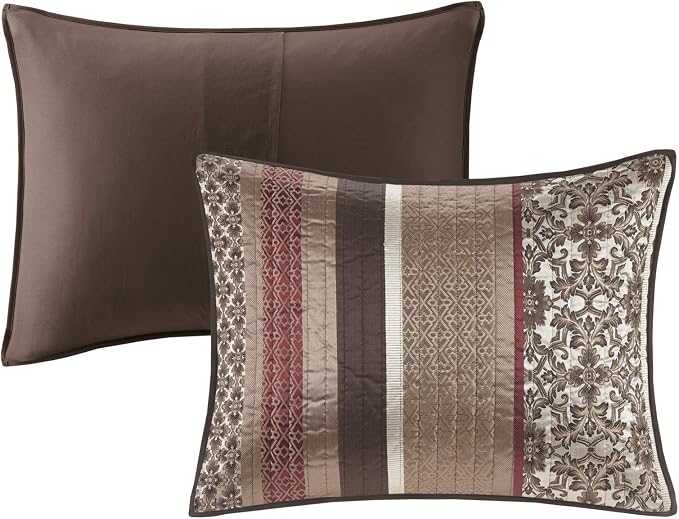 Madison Park Quilt Set Luxurious Jacquard Stripes Design - All Season, Coverlet Bedspread Lightweight Bedding Layer, Shams, Decorative Pillow, King/Cal King(104"x94"), Floral Red 5 Piece | All Season, Luxurious Coverlet Bedspread Lightweight Bedding La...