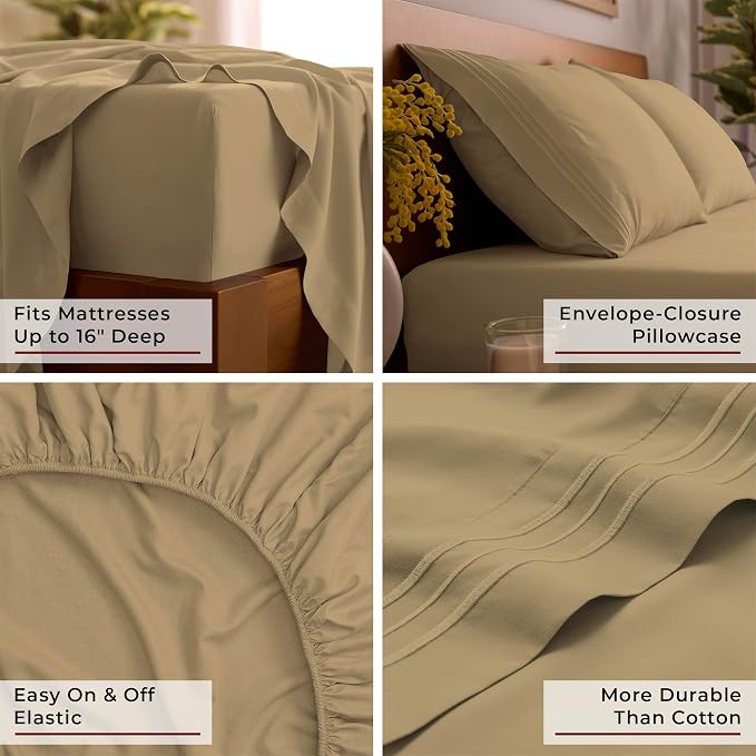 Mellanni Iconic 3-Piece, Ultra Soft Sheet Set (Twin XL, Gold) | 10M+ Sleepers. Lab-tested: Sleeps Cool, Stays Bright, Strong, Smooth. Good Housekeeping Best Bedding, 7 yrs running.