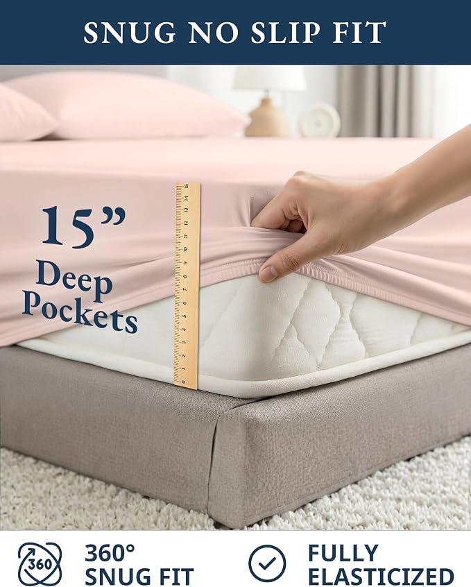 LANE LINEN Full Size Sheet Set 100% Organic Cotton Percale 4pc - Sepia Rose | Full Sheet Set, GOTS Certified Organic Cotton Percale - For Guest Bedrooms, Naturally Cooling & Lightweight, For Hot Sleepers
