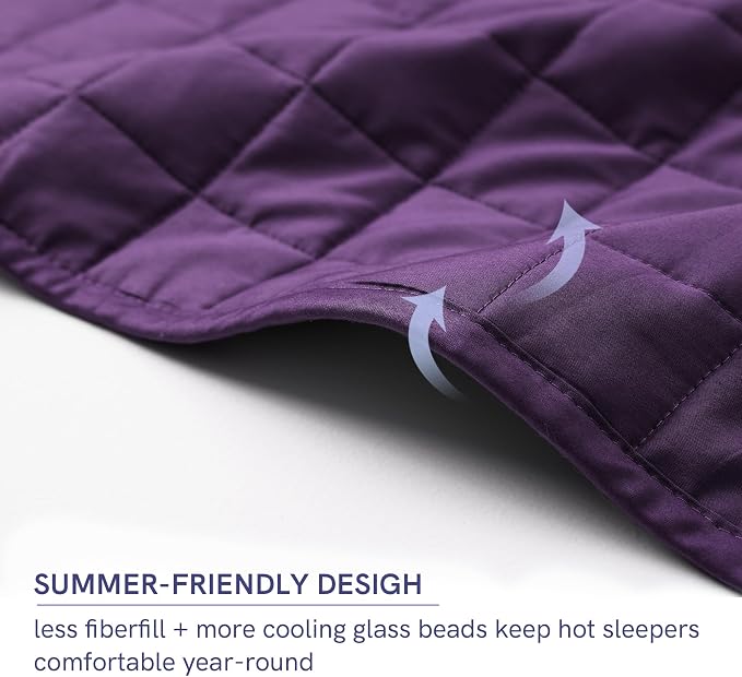 YnM 25lbs Weighted Blanket for Adults, Cotton Heavy Bed Throw Blanket with Cooling Glass Beads for All Season Use, Ideal for One Person of 240lbs (60x80 Inches, Queen Bed, Fuchsia Purple)