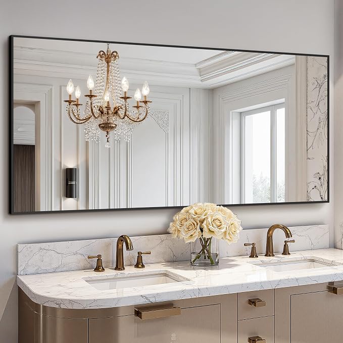 Bathroom Vanity Mirror for Wall, 60"x30" Bathroom Mirror for Over Sink | HD Shatterproof Glass, Rectangular Metal Frame, Horizontally or Vertically, Mirror for Bathroom, Living Room, Entryway(Black)