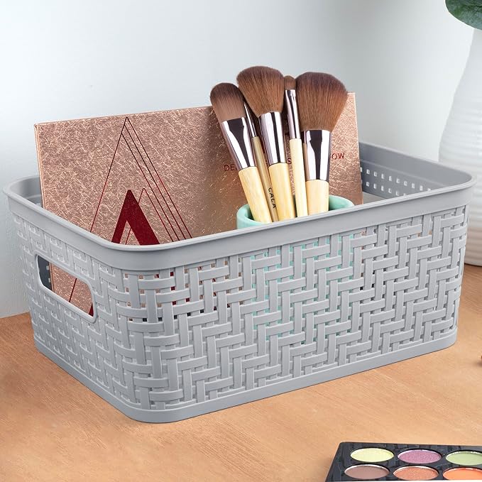 Sterilite 32 Pack Plastic Storage Bin Organization Containers, Small Baskets, Cement