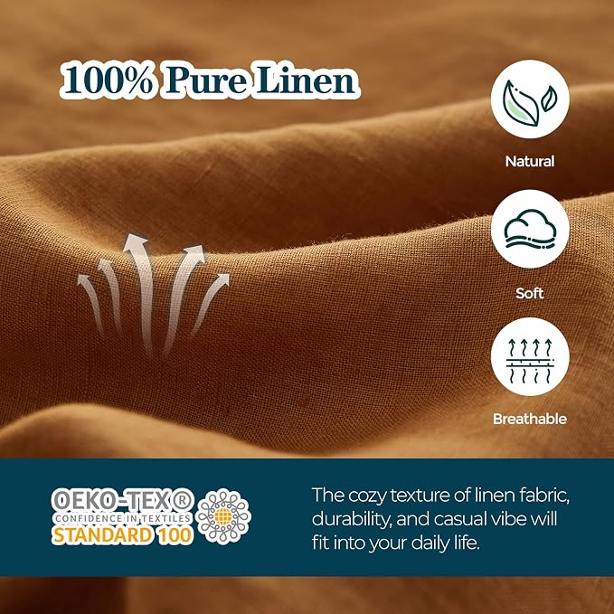 Simple&Opulence Body Pillow Cover 20" x 54",100% Pure Linen, Ultra Soft and Breathable, Body Pillowcase with Envelope Closure for Adults(Rust)