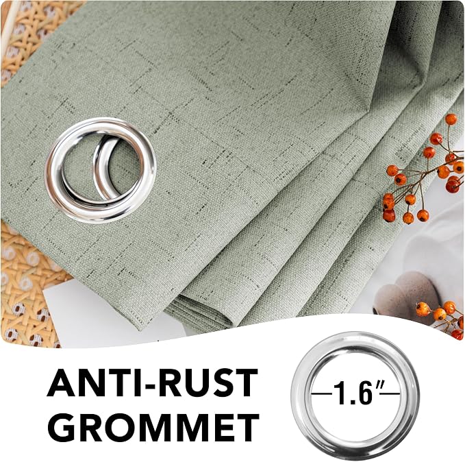 H.VERSAILTEX Blackout Curtains Linen Curtains 120 inches Long 100% Black Out Curtains for Bedroom Windows, Textured Linen Look Draperies Grommet with White Liner, 2 Panels, Sage