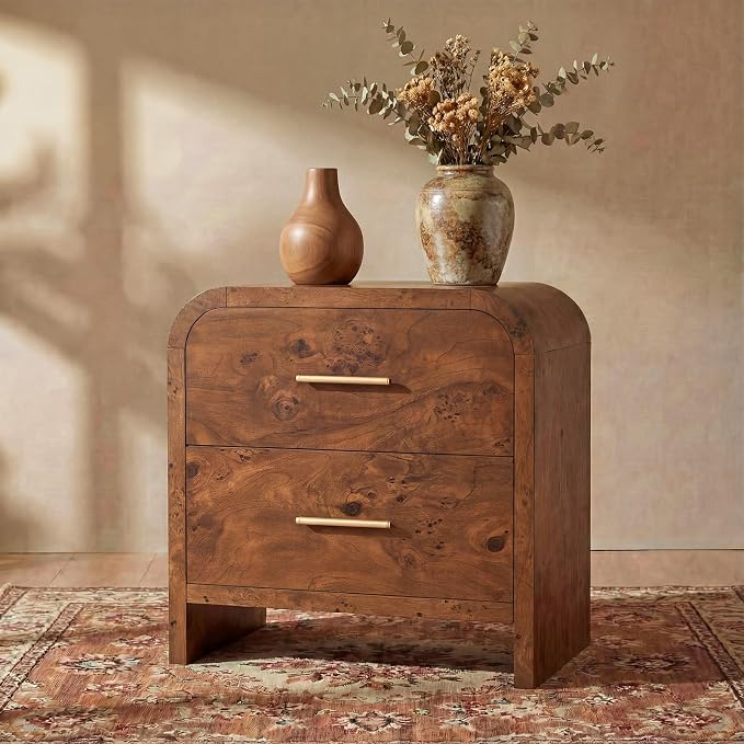Night Stand [Unique Curved Profile] [FSC-Certified Wooden Board] 2-Drawer Nightstand 24" H Metal Handle Modern Sturdy Bedside Table Side Table End Table | [Curved Profile] [FSC-Certified Wooden Board] Nightstand 24" H Metal Handle Modern Bedside Table ...