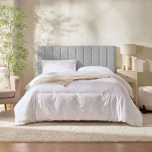 Nestl Upholstered Queen Headboard - Easy Assemble Channel Stitched Headboard Queen Size - Wall Mounted Headboards with 3D Soundproof Wall Panels Peel & Stick Floating Headboards, Silver