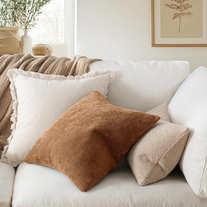 MIULEE Textured Chenille Throw Pillow Covers 22x22 Inch Brown | Pack of 2 Decorative Soft Throw Pillows, Solid Textured Cushion Covers, Modern Home Decor for Couch Sofa Bedroom Living Room