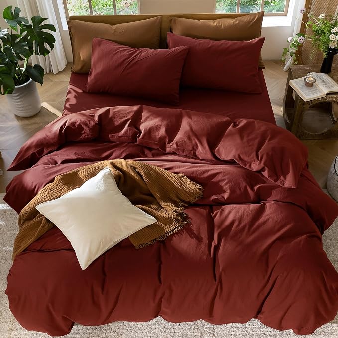 MooMee Duvet Cover Set 100% Washed Cotton Linen Like Oversized Queen | Relaxed Linen-like Texture. Soft, Breathable & Long-lasting Comfort. Lightweight. Hidden Zipper with 8 Interior Corner Ties
