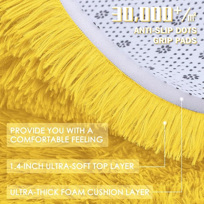 OLANLY 2x4 Machine Washable Runner Rugs for Hallway, Soft Fluffy Shaggy Bedside Rugs for Bedroom, Living Room, Indoor Floor Carpet for Kids Girls and Boys, Nursery Rooms, Home Decor Aesthetic, Yellow