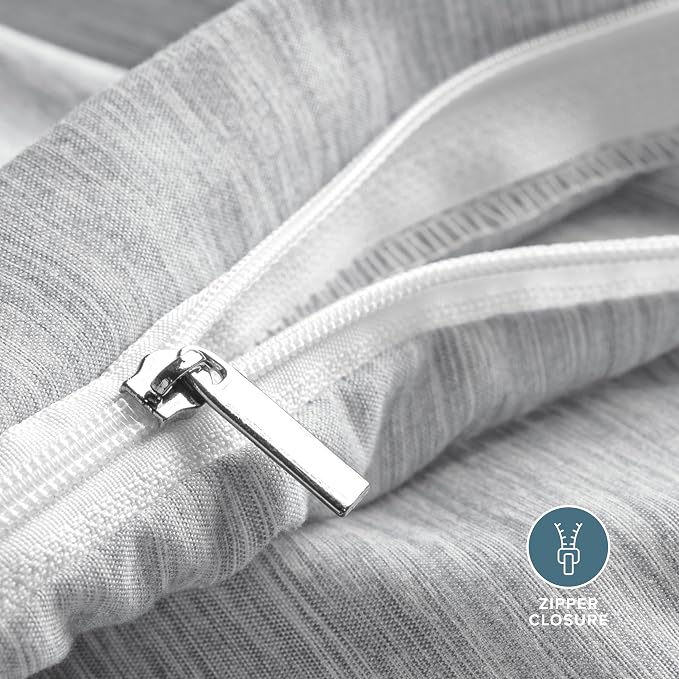 Bare Home Duvet Cover Set (Oversized Queen, Heathered Pewter) | 1800 Ultra-Soft, Lightweight, Cooling, Breathable, Premium, All-Season