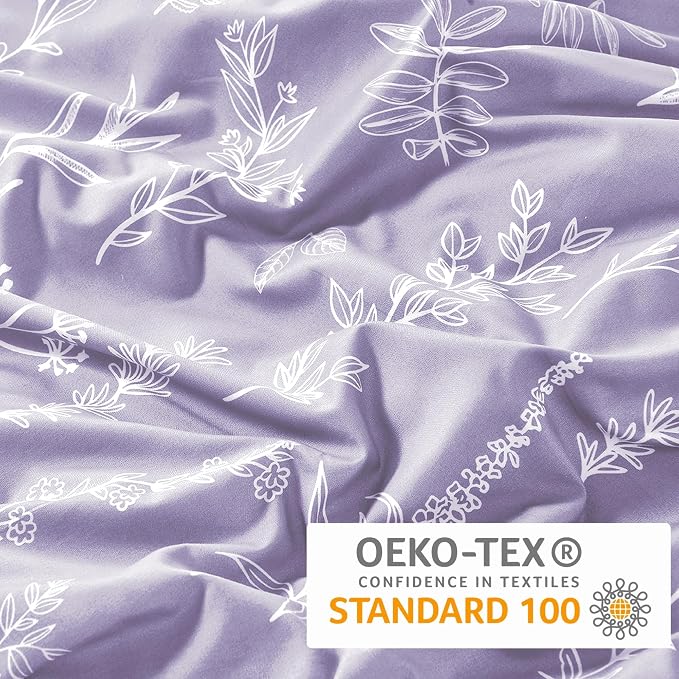 MUXHOMO Duvet Cover Twin/Twin XL Size Set, Reversible Floral Lavender Duvet Cover with Zipper Closure, 2 Pieces Botanical Patterns Soft Microfiber Bedding Set with 4 Ties (68"x90", 1 Pillow Case)