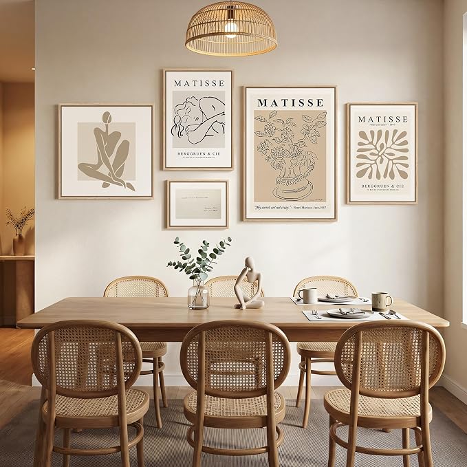 Large Framed Matisse Minimalist Neutral Wall Art for Living Room, 5 Piece | Fine art, Canvas, Modern, Abstract, Botanical, Geometric, Waterproof, Bedroom/Dining room/Hallway/Office/Wall decor