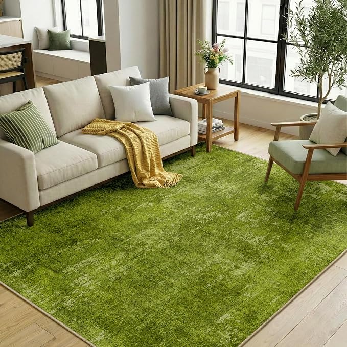 RELEANY Washable 6'x9' Abstract Area Rug for Living Room Grass Green | Carpet for Bedroom, Kitchen, Office, Hallway and Entryway, Printed Pattern, Non‑Slip, Soft, Stain‑Resistant, Easy to Clean