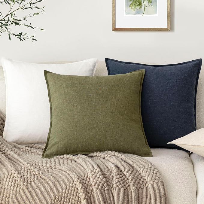 Foindtower Linen Solid Decorative Throw Pillow Covers 24x24 Inch Navy Blue | Boho Farmhouse Morden Pillowcase,Pack of 2 Soft Accent Cushion Covers,Rustic Home Decor for Chair Couch Bedroom Living Room