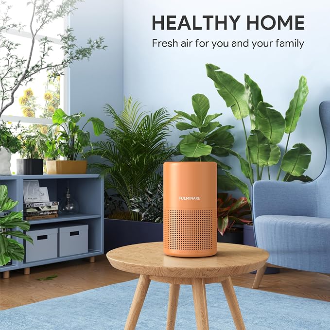 FULMINARE Air Purifiers for Home Bedroom H13 HEPA Air Purifier | 360° Intake for Pet Hair, Smoke, Odors , 3 Speeds, Timer, 24dB, Small Mini Air Purifier with Night Light,Lava Orange