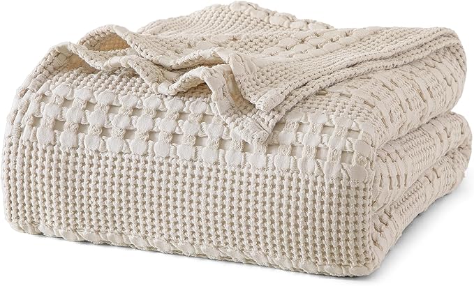 PHF Lightweight 100% Cotton Waffle Blanket for Bed, King, Light Taupe | Pre-Washed Soft Cotton Comfort, Breathable Layering Warmth for Fall & Winter, Bed, Sofa, Couch, Home Decor & Gifts