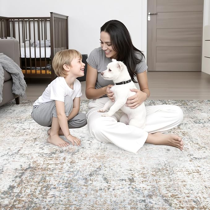 5x8 Area Rug Living Room: Modern Washable Indoor Soft Carpet Brown | For Bedroom Dining Room Farmhouse Nursery Hallway Office,Modern Abstract,Machine washable,Non-Slip,Stain Resistant,Indoor