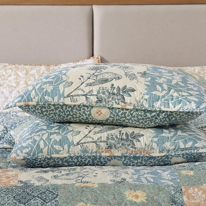 Twin Quilt Set-2 Pieces Soft Twin Bedspread Floral Patchwork Quilt | Lightweight Green Quilt, Reversible Vintage Floral Bedding Set, All Season Bed Coverlet with 1 Pillow Sham, 66"x92"