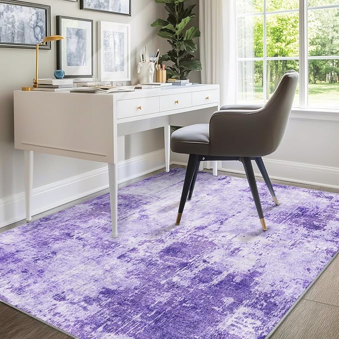 RELEANY Washable 6'x9' Abstract Area Rug for Living Room Purple | Carpet for Bedroom, Kitchen, Office, Hallway and Entryway, Printed Pattern, Non‑Slip, Soft, Stain‑Resistant, Easy to Clean