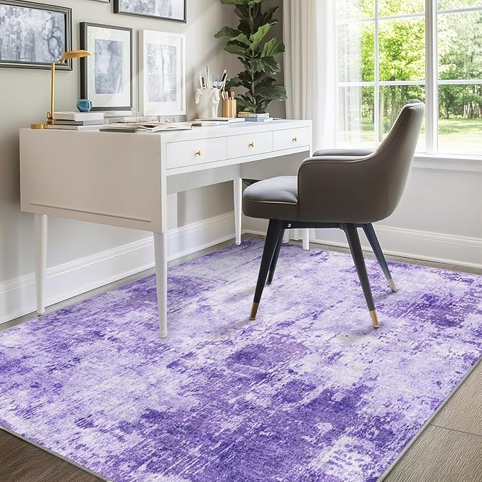 RELEANY Washable 8'x10' Abstract Area Rug for Living Room Purple | Carpet for Bedroom, Kitchen, Office, Hallway and Entryway, Printed Pattern, Non‑Slip, Soft, Stain‑Resistant, Easy to Clean