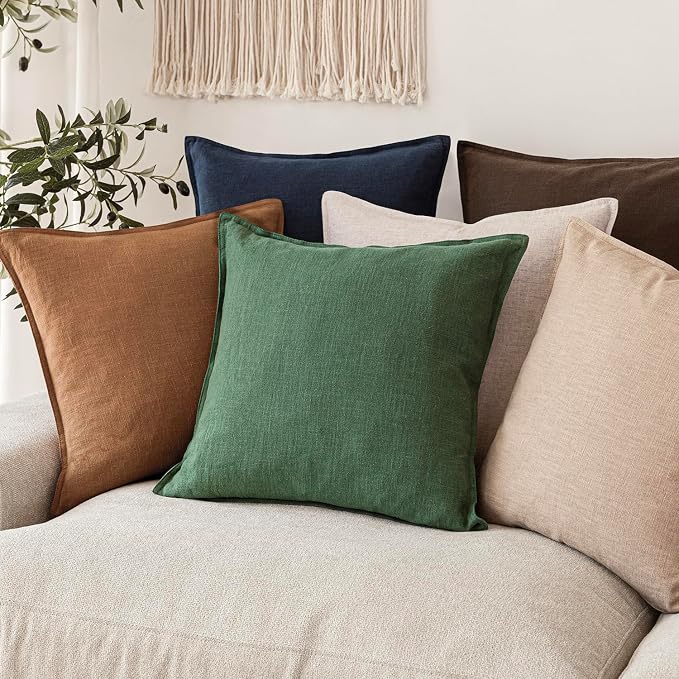Foindtower Linen Solid Decorative Throw Pillow Covers 26x26 Inch Pine Green | Boho Farmhouse Morden Pillowcase,Pack of 2 Soft Accent Cushion Covers,Rustic Home Decor for Chair Couch Bedroom Living Room