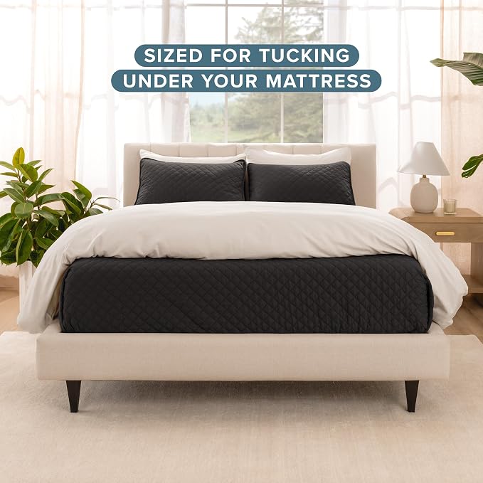 Bare Home Coverlet Set - Twin/Twin Extra Long - Lightweight Bed Decor - Comforter Alternative - All-Season Quilted Bedspread (Twin/Twin XL, Black)