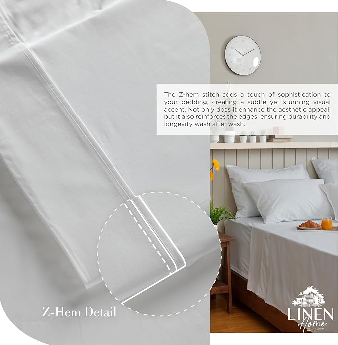 Linen Home 100% Cotton Percale Sheets Twin Size, Dove Grey, Deep Pocket, 3 Pieces Set- 1 Flat, 1 Fitted and 1 Pillowcase, Crisp Cool and Long Staple Strong Bed Linen