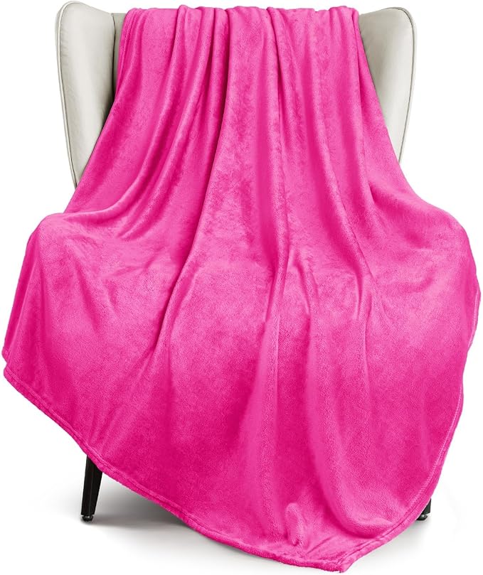 Exclusivo Mezcla Soft Fleece Throw Blanket for Couch, Hot Pink | 50x60 Inches, Double-Sided Brushed Flannel, Lightweight Plush Cozy Blanket for Home Decor, All Season, Machine Washable