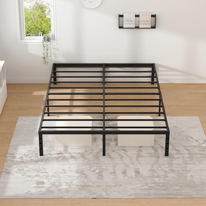 NEW JETO Metal Bed Frame,King Size Bed Frame with Storage Space,16 Inch | Heavy Duty Sturdy Mattress Foundation,Easy Assembly,No Box Spring Needed, Black