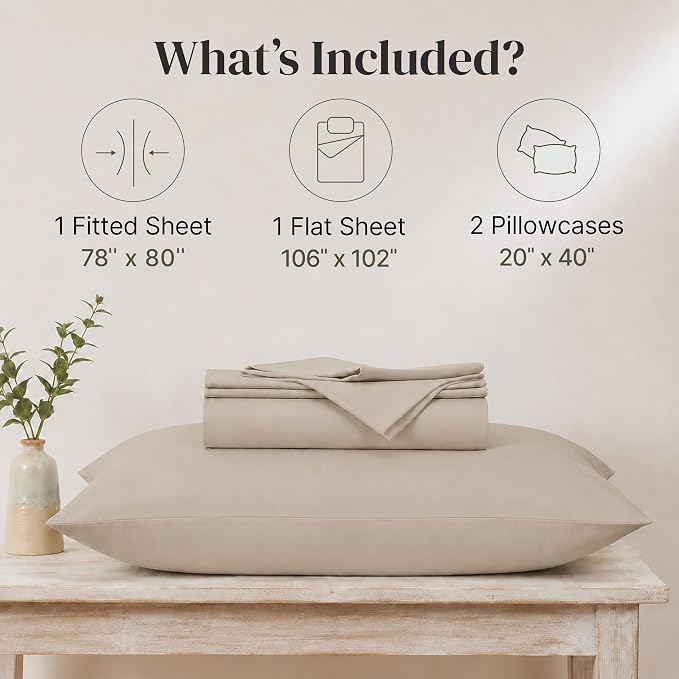 Modern Threads Soft Microfiber Solid Sheets - Luxurious Microfiber Bed Sheets - Includes Flat Sheet, Fitted Sheet with Deep Pockets, & Pillowcases Khaki King