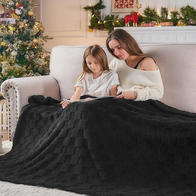 NEWCOSPLAY 3D Checkered Flannel Twin Blanket, Black Checkered, 60"x80" | Super Soft Cute Lightweight Decorative Premium Silky Fleece Blanket for Couch Sofa Bed, Gift for Women Men, All Season Use