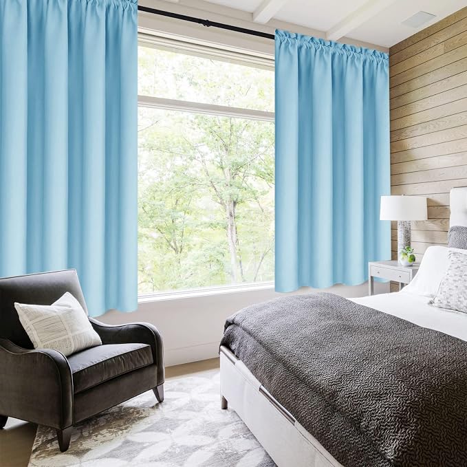 DWCN Blackout Curtains for Bedroom Living Room 42 x 63 Inch Long 2 Panels | Room Darkening, Thermal Insulated, Light Blocking, Rod Pocket Drapes, Noise Reducing Window Treatments, Light Blue