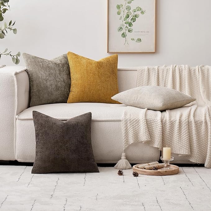 MIULEE Decorative Couch Throw Pillow Covers 22x22 in Mustard Yellow 2 Pack | Modern Boho Accent, Soft Chenille Pillow Covers, Farmhouse Cushion Cases for Home Decor Bed Sofa Living Room