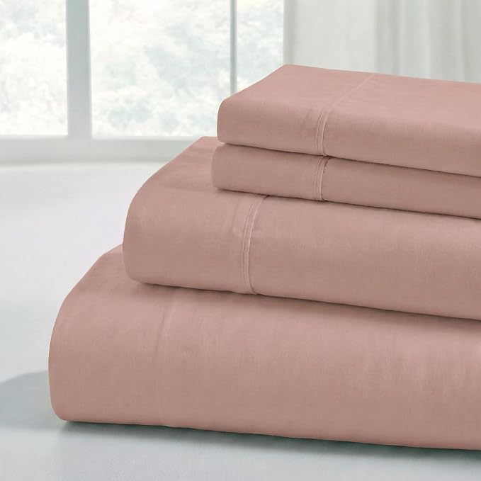 Modern Threads Soft Microfiber Solid Sheets - Luxurious Microfiber Bed Sheets - Includes Flat Sheet, Fitted Sheet with Deep Pockets, & Pillowcases Rose Full