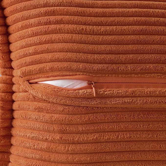 MIULEE Rust Fall Corduroy Decorative Euro Sham Pillow Covers 24x24 Inch with Splicing Set of 2 Soft Boho Pillow Covers Broadside Textured Summer Pillowcases for Couch Bed Livingroom