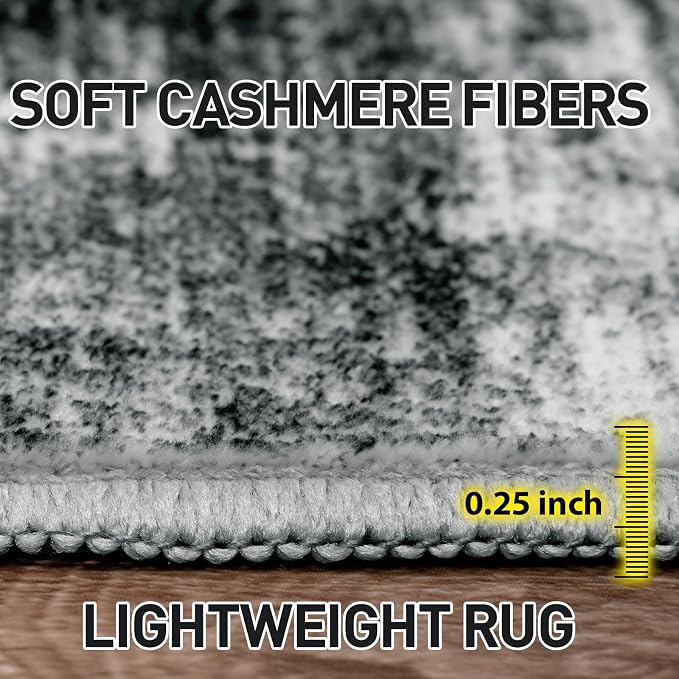 8x10 Area Rugs for Living Room: Washable Abstract Black Badroom Carpet | Non-slip TPE backing makes this washable soft low-pile rug safe & durable, Pet-friendly decor for dining room,nursery,office