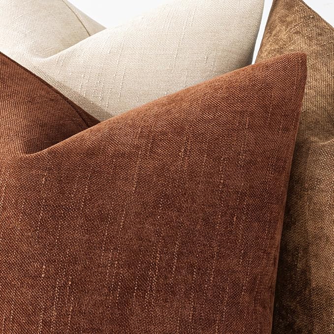 MIULEE Textured Chenille Fall Throw Pillow Covers 20x20 Inch Dark Rust | Pack of 2 Decorative Soft Throw Pillows, Solid Textured Cushion Covers, Modern Home Decor for Couch Sofa Bedroom Living Room