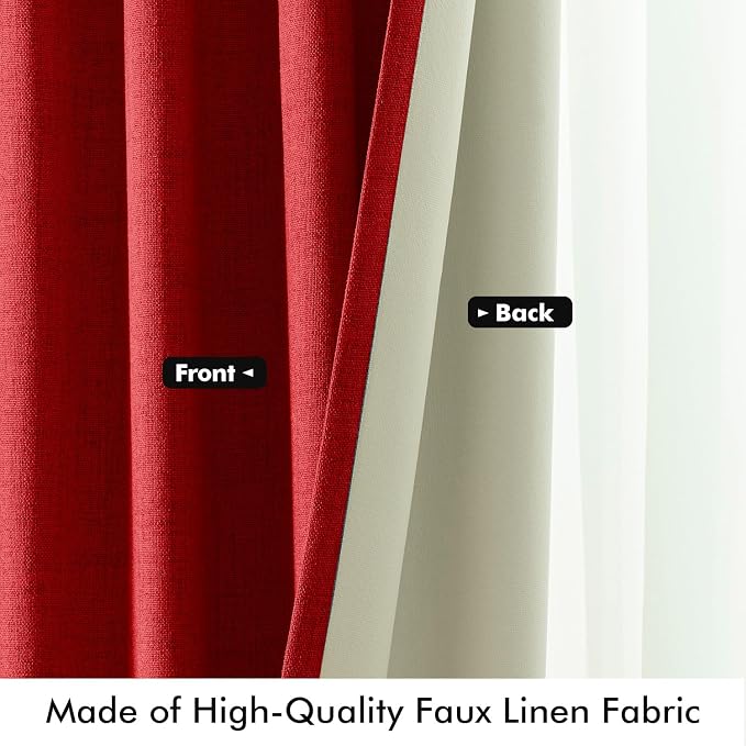 MIULEE 100% Blackout Linen Curtains 42 x 84 Inch Christmas Red 2 Panels | Thermal Insulated, Room Darkening Drapes for Bedroom Living Room, Back Tab Rod Pocket Pinch Pleated, Solid Luxury Decor