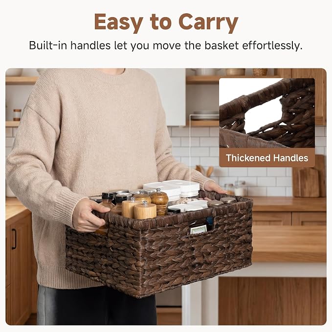 StorageWorks Large Wicker Baskets, Water Hyacinth Woven Baskets, 1-Pack | Large Wicker Baskets for Organizing,Wicker Storage Baskets for Shelves,Shelf Baskets for Organizing with Handle,Pantry Basket