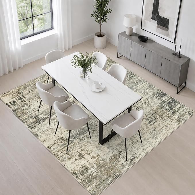 Area Rug Living Room: 4x4 Modern Washable Soft Carpet Ash Brown | For Bedroom Dining Room Farmhouse Nursery Hallway Office,Modern Abstract,Machine washable,Non-Slip,Stain Resistant,Indoor