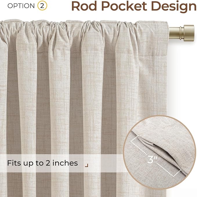 INOVADAY 100% Blackout Curtains 108 Inches Length 2 Panels Set, Back Tab/Rod Pocket Linen Black Out Curtains for Bedroom, Thermal Insulated Window Drapes - Cream, W50 X L108 | Linen Textured, Light Blocking, Room Darkening, Thermal Insulated, Back Tab ...