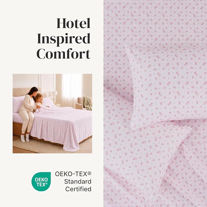 Modern Threads Silky Soft Microfiber and Wrinkle Free Sheets - Luxurious Microfiber Bed Sheets Includes Flat Sheet, Fitted Sheet with Deep Pockets, & Pillowcases Blush, Full