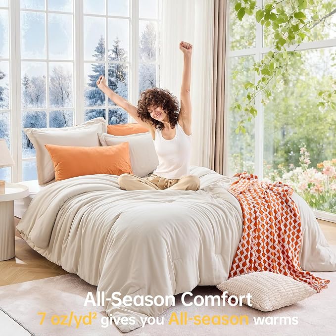 King Size Comforter Set, All Season Ultra Soft Down Alternative Bedding - 3 Piece Lightweight Bed Set Includes 1 Comforter (104"x90") and 2 Pillow Shams (20"x36"), Linen