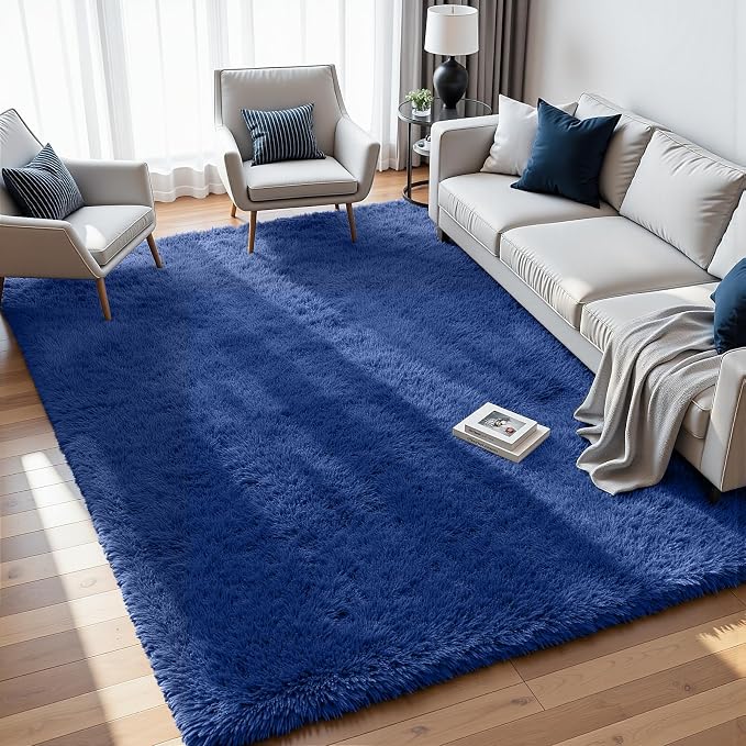5x7 Fluffy Shag Area Rugs for Living Room Bedroom: Soft Plush Carpet Blue | Upgraded Non-Slip Thick Memory Foam, Ultra Soft, Non-Shedding Fuzzy Carpet, Easy Clean Decor for Kids Room, Nursery, Playroom