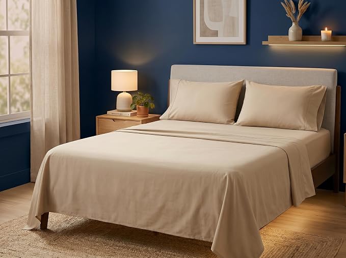 Queen Sheets Set, 4 Pieces 16" Deep Pocket Hotel Luxury Bed Sheets, Beige | Extra Soft Bedsheet Set, Comfy & Breathable Cooling Sheets, Wrinkle & Fade Resistant, Fitted Sheet, Flat Sheet, 2 Pillowcases