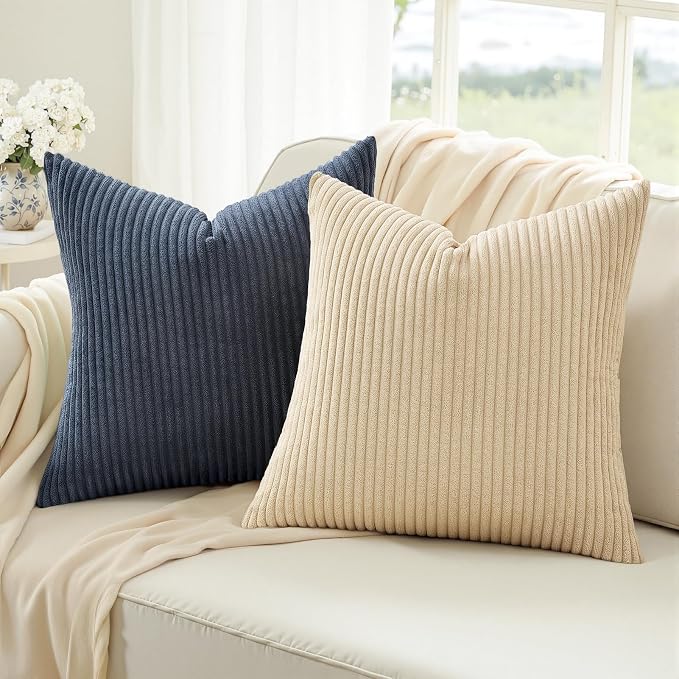 Topfinel Decorative Velvet Pillow Covers Blue and Yellow 18x18 Boho Nordic Couch Throw Pillow Covers for Bed Pack of 4 Corduroy Accent Modern Pillowcase Sofa Livingroom Home Decor