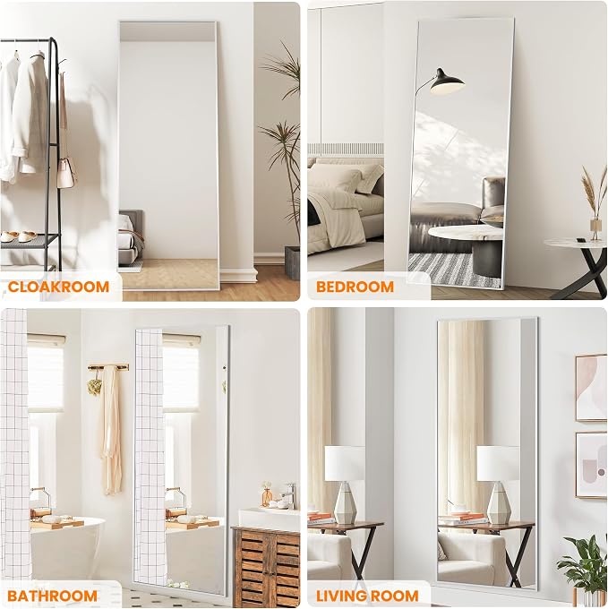 Full Length Floor Mirror 70"x24", Large Standing Body Mirror, Silver | Built-in Stand, HD Shatterproof Glass, Aluminum Alloy Frame, Wall Mounted or Standing, for Bedroom, Living Room and Bathroom
