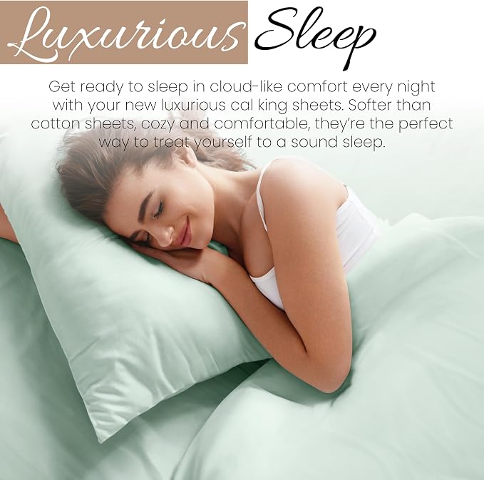 Linen Market Bed Sheets for California King Size Bed (Mint) - Sleep Better Than Ever with These Soft and Cooling California King Sheets - Deep Pocket Fits 16" Thick Beds - 4 Piece Cal King Sheet Set