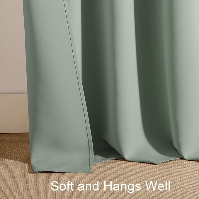 PONY DANCE Sage Green Window Curtains for Kitchen 36 inch Long, 2 Panels Set Half Window Drapes for Bedroom Basement, Blackout Small Curtains for Travel Trailers, Width 34 x Length 36 inches