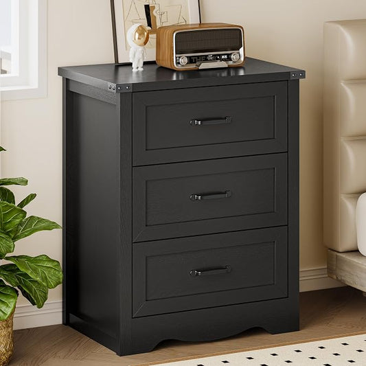 BORNOON 3-Drawer Dresser for Bedroom, Small Wooden Chest of Drawers with Metal Handles, Narrow Storage Cabinet with Anti-Tipping Design, Sturdy Dresser Organizer for Closet, Living Room, Entryway